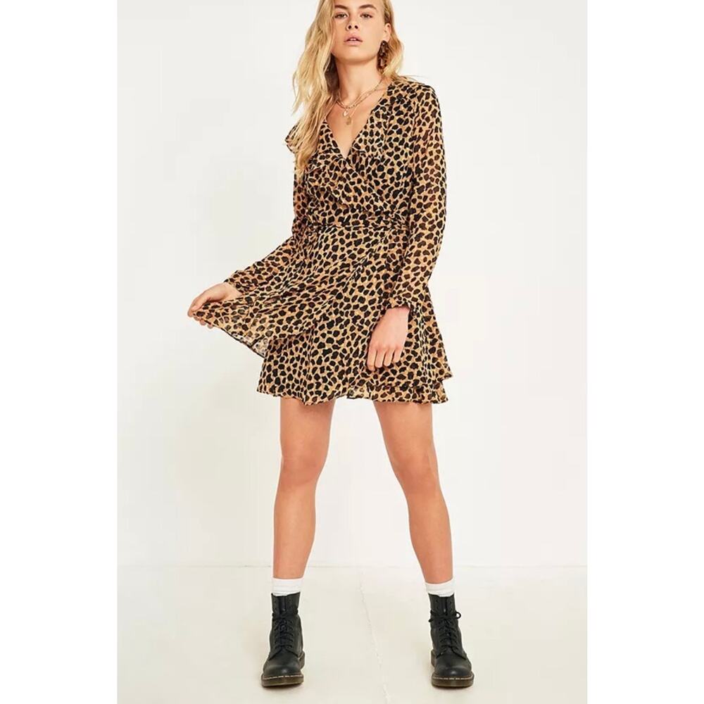 Free People Frenchie Leopard Print Wrap Mini Dress size Small